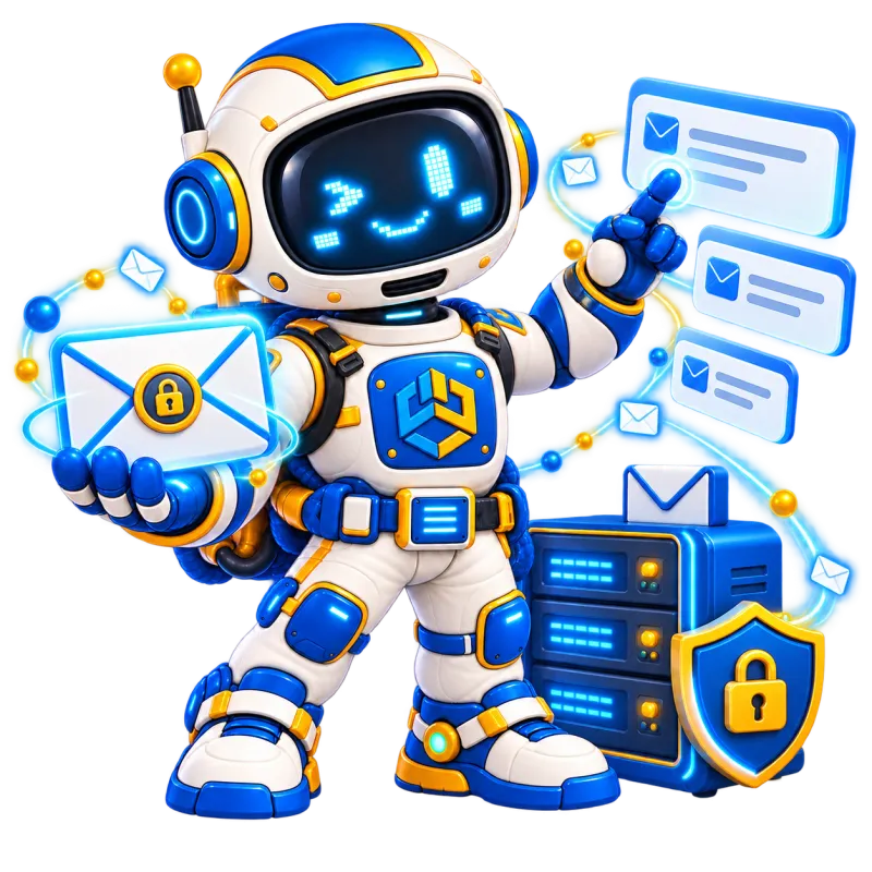 Maskot WAVI mengelola email bisnis, mailbox, dan mail server yang aman