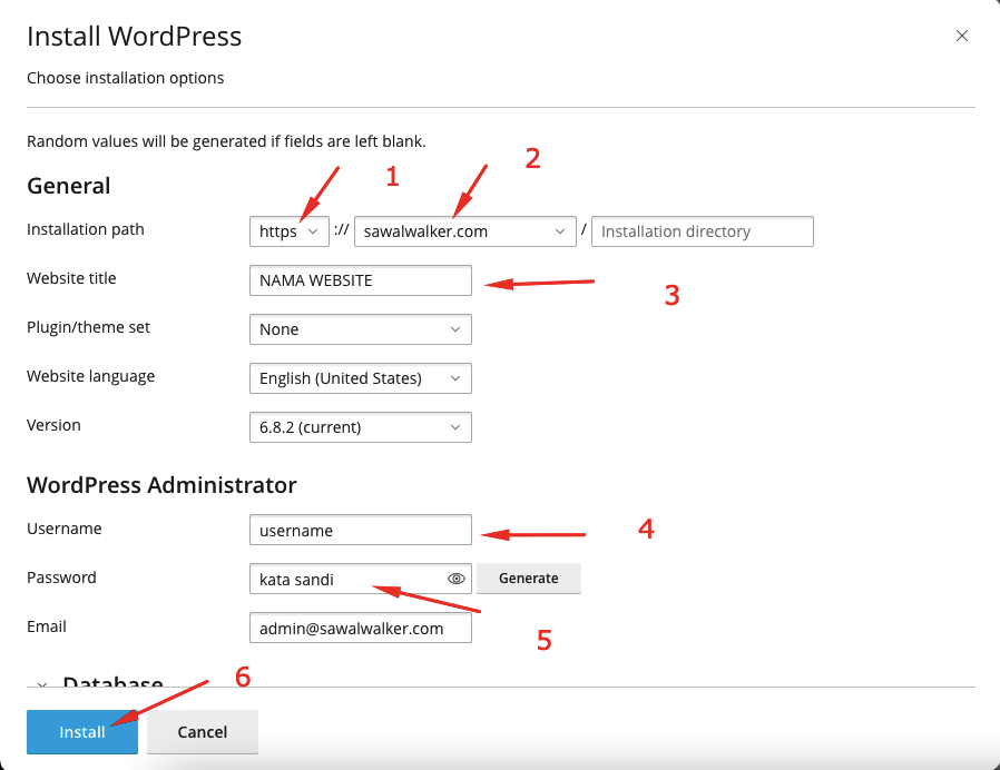 cara install wordpress di cpanel