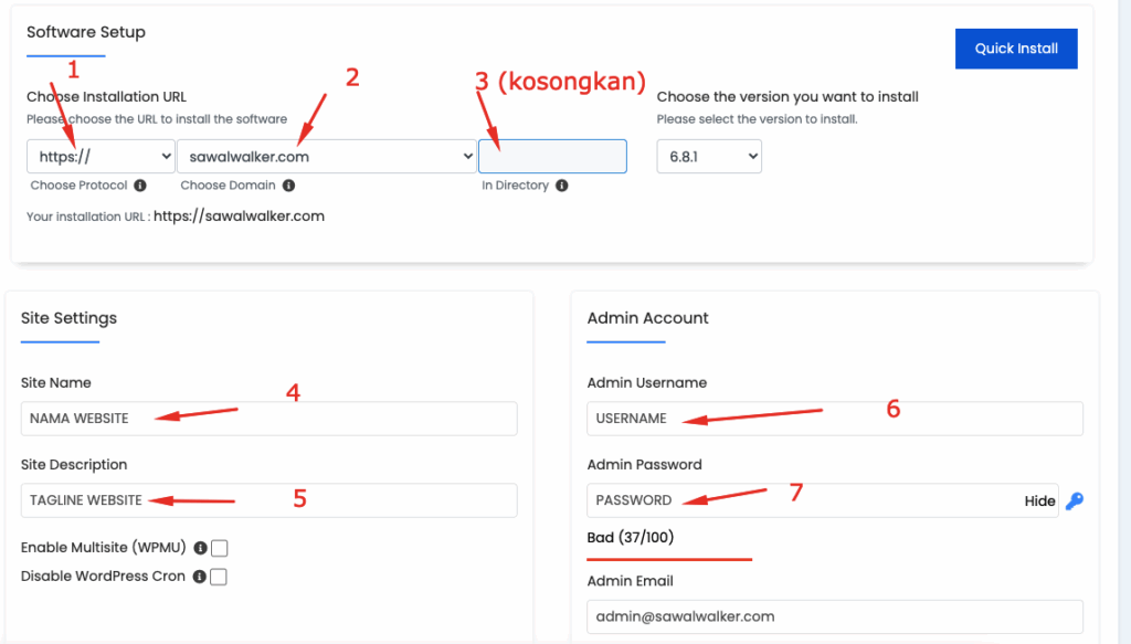 cara install wordpress dengan softaculous