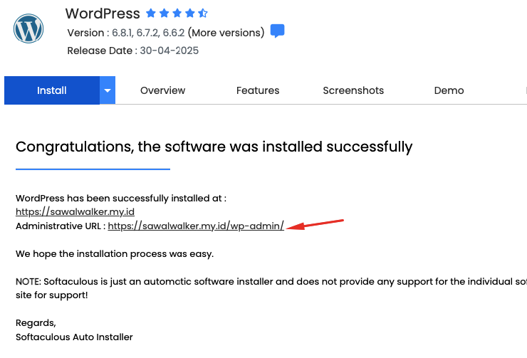 cara install wordpress dengan softaculous