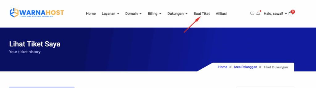 Langkah-Langkah Cara Open Ticket Dukungan di WarnaHost